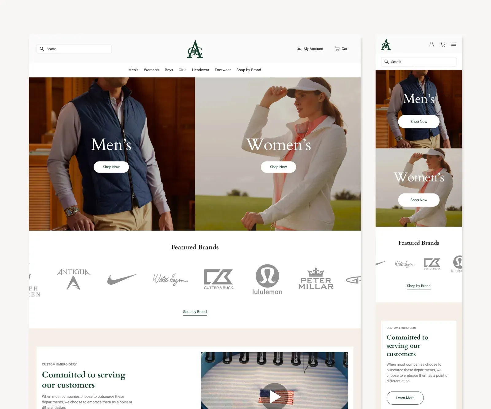 A club-branded MyShop landing page
